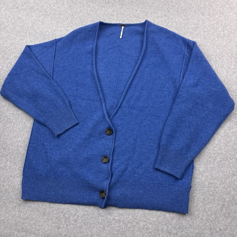 Free People School Boy 100%‎ Cashmere Cardigan Sweater Small Blue Oversized EUC